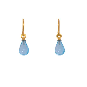 French Wire Earrings Blue Topaz Faceted Briolette 24K Fair Trade Gold Vermeil