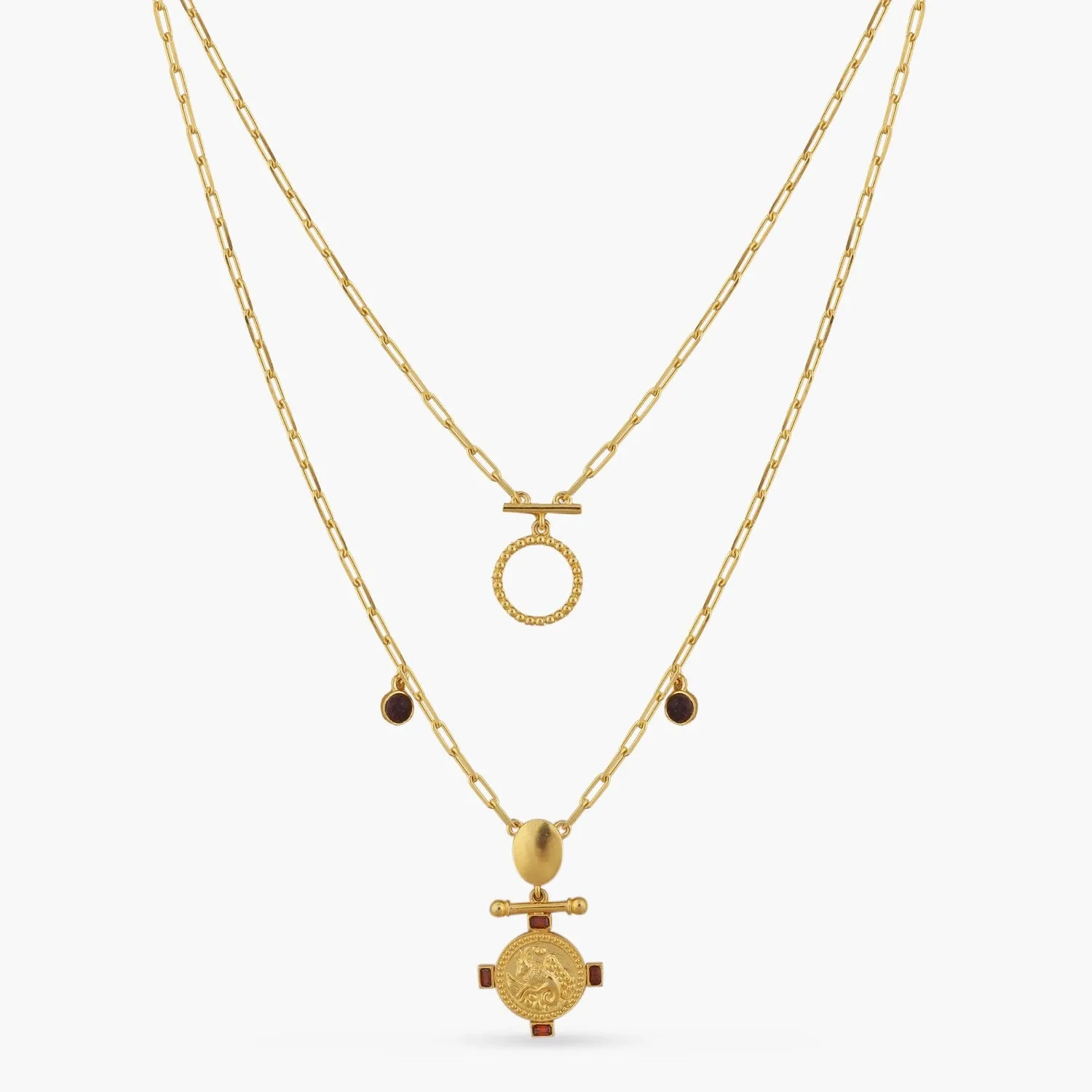 Garnet Capricorn Zodiac Layered Gold Plated Silver Necklace