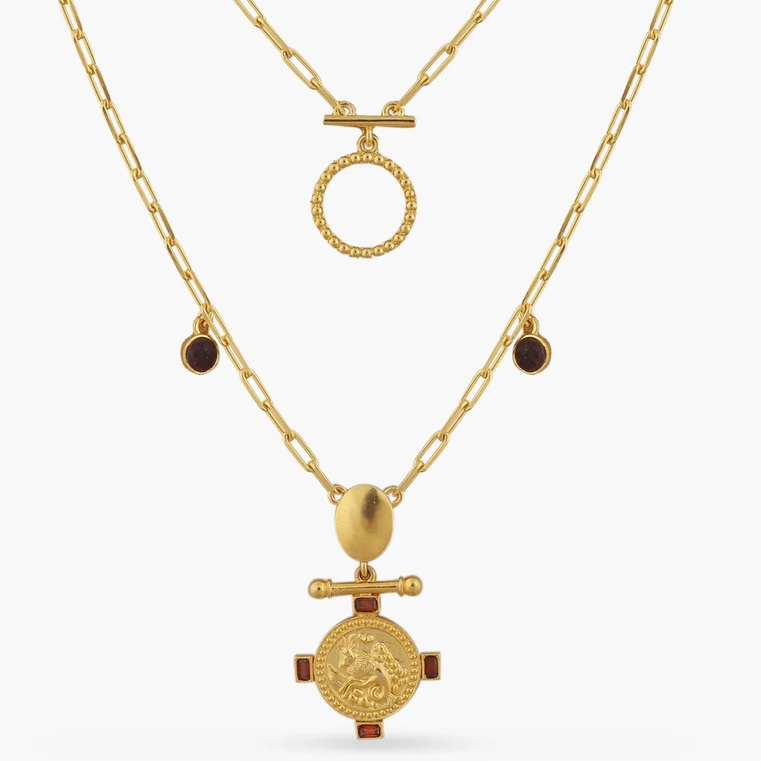 Garnet Capricorn Zodiac Layered Gold Plated Silver Necklace