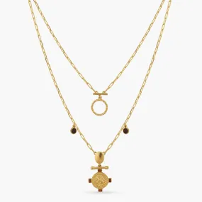 Garnet Capricorn Zodiac Layered Gold Plated Silver Necklace