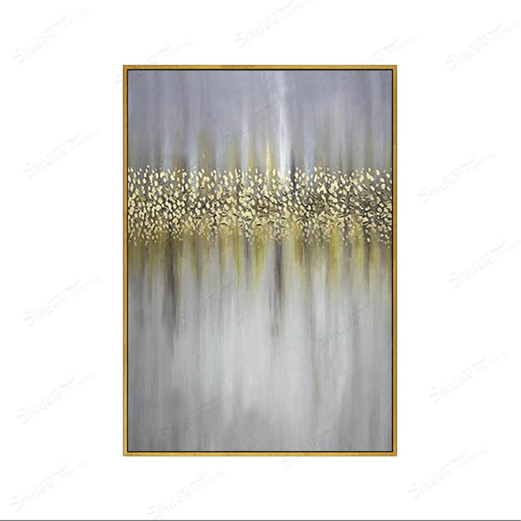 Gold art abstract painting canvas gray wall art  for living room Gp025