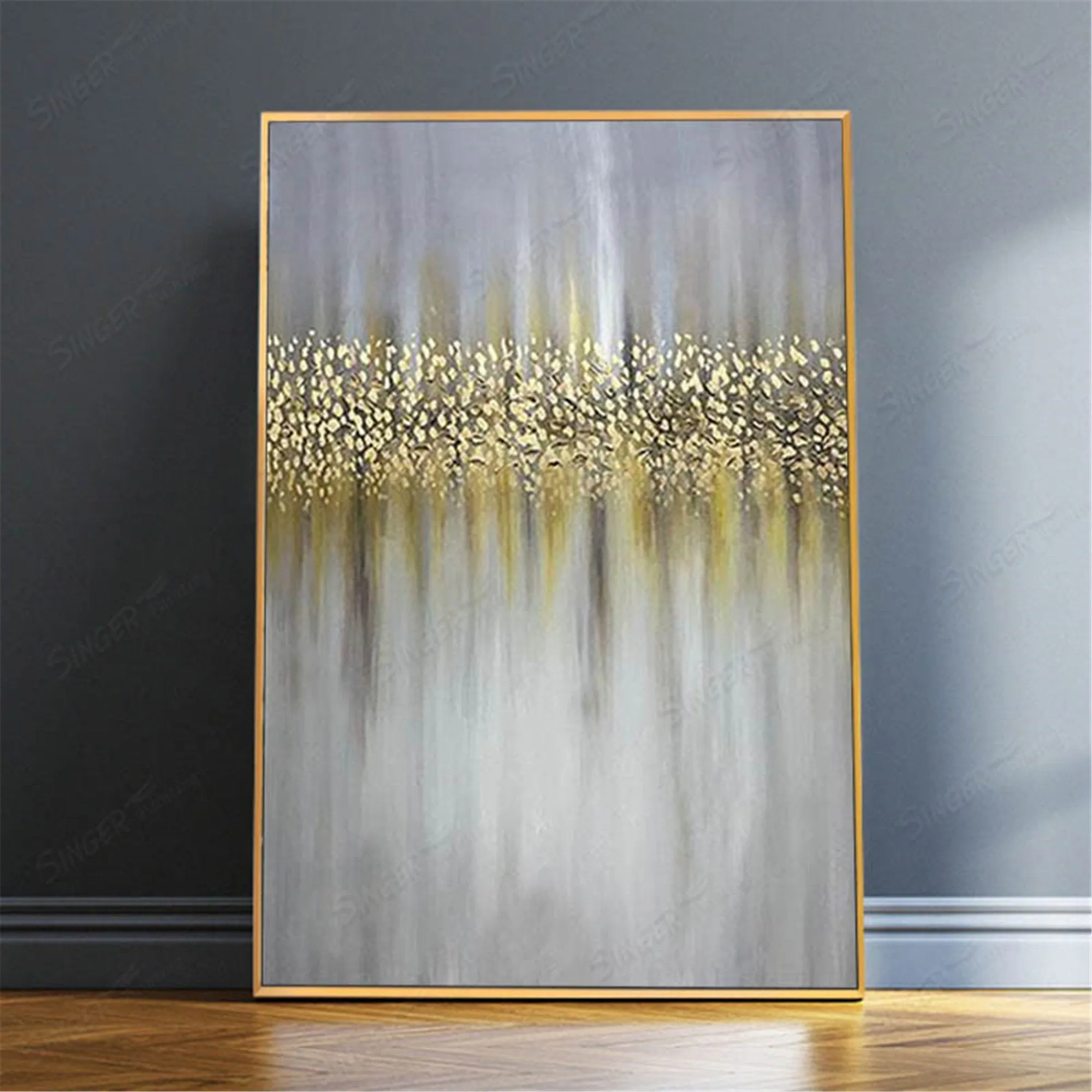 Gold art abstract painting canvas gray wall art  for living room Gp025