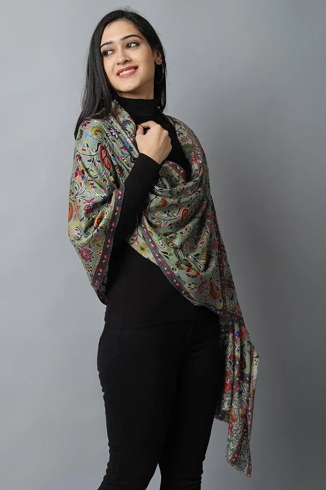 Green Kalamkari Pashmina-Cashmere Stole