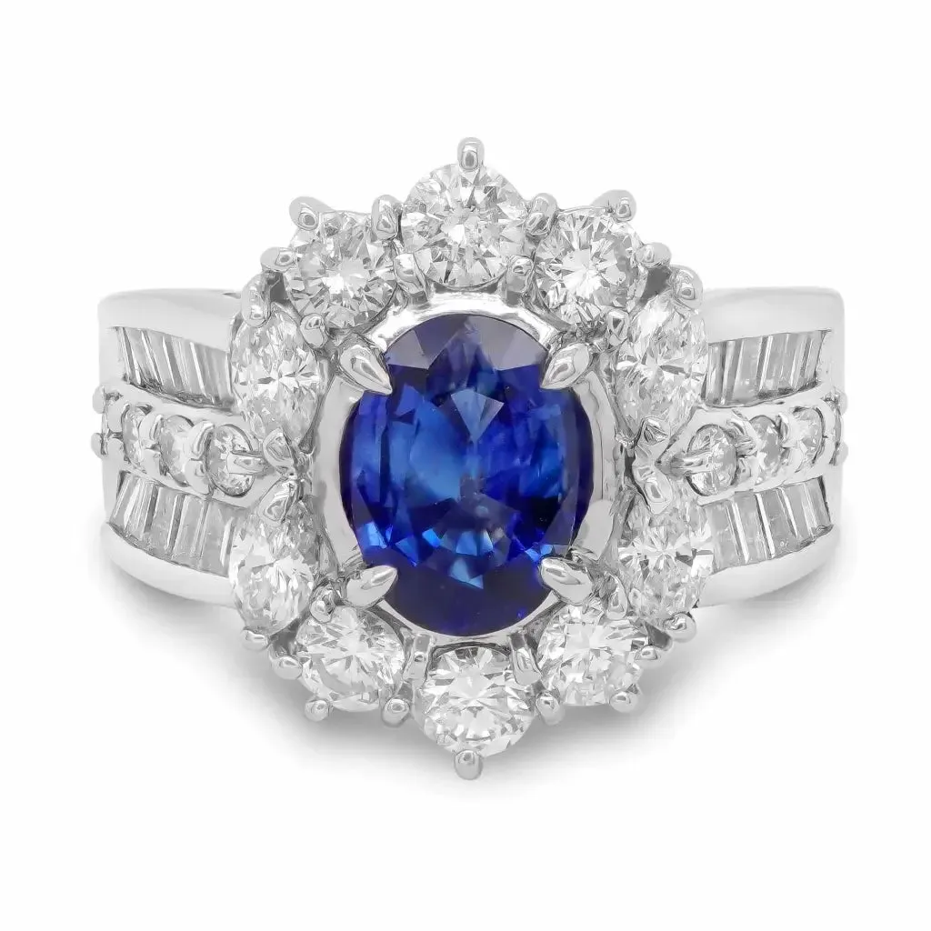 Gurando Royal Blue Oval Natural Sapphire with Diamonds in Platinum