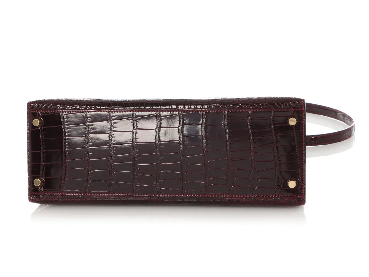 Hermès Bordeaux Shiny Porosus Crocodile Kelly 32