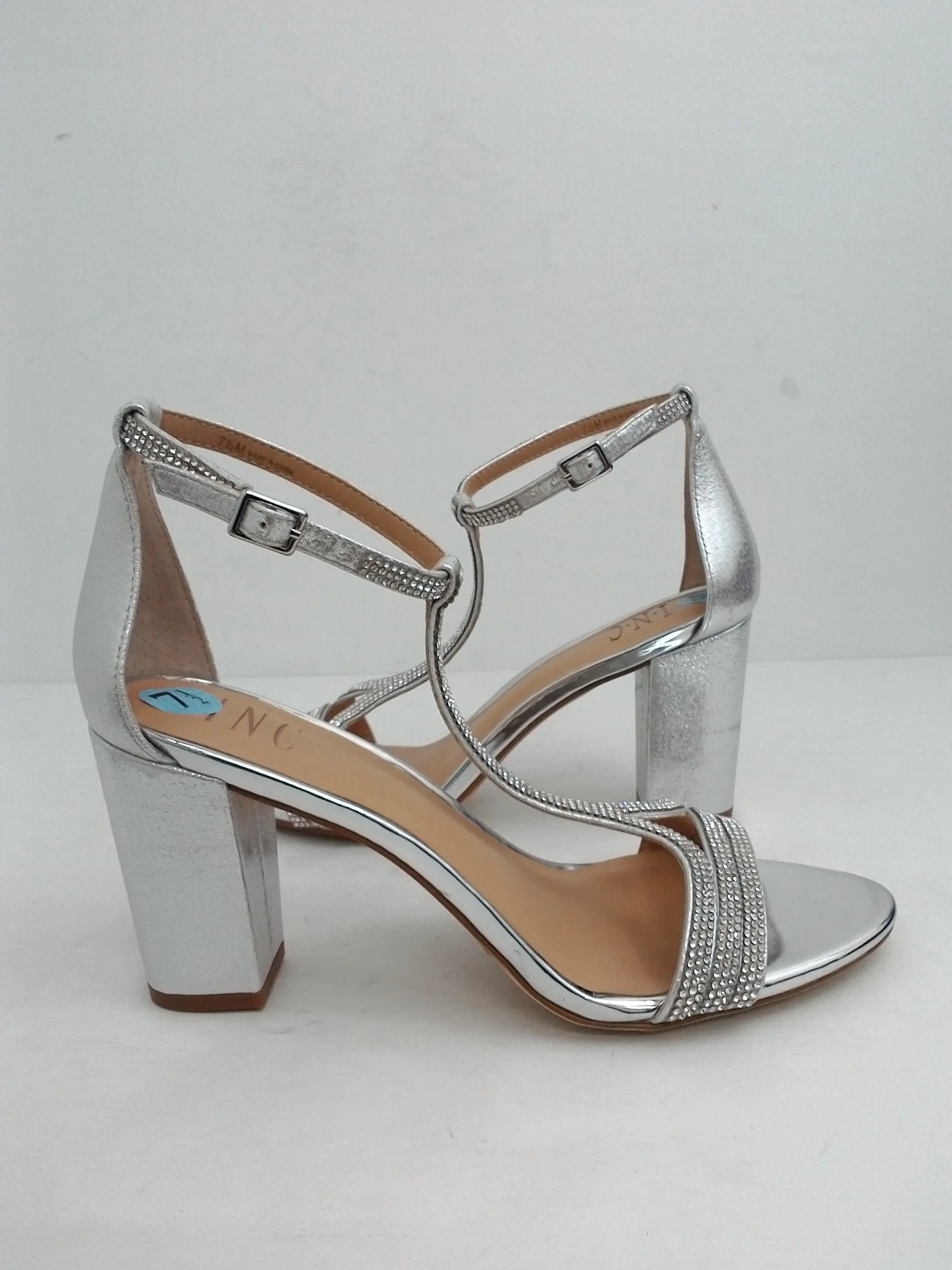 INC International Concepts Women's Block Heel Silver Sandal Size 7.5 M