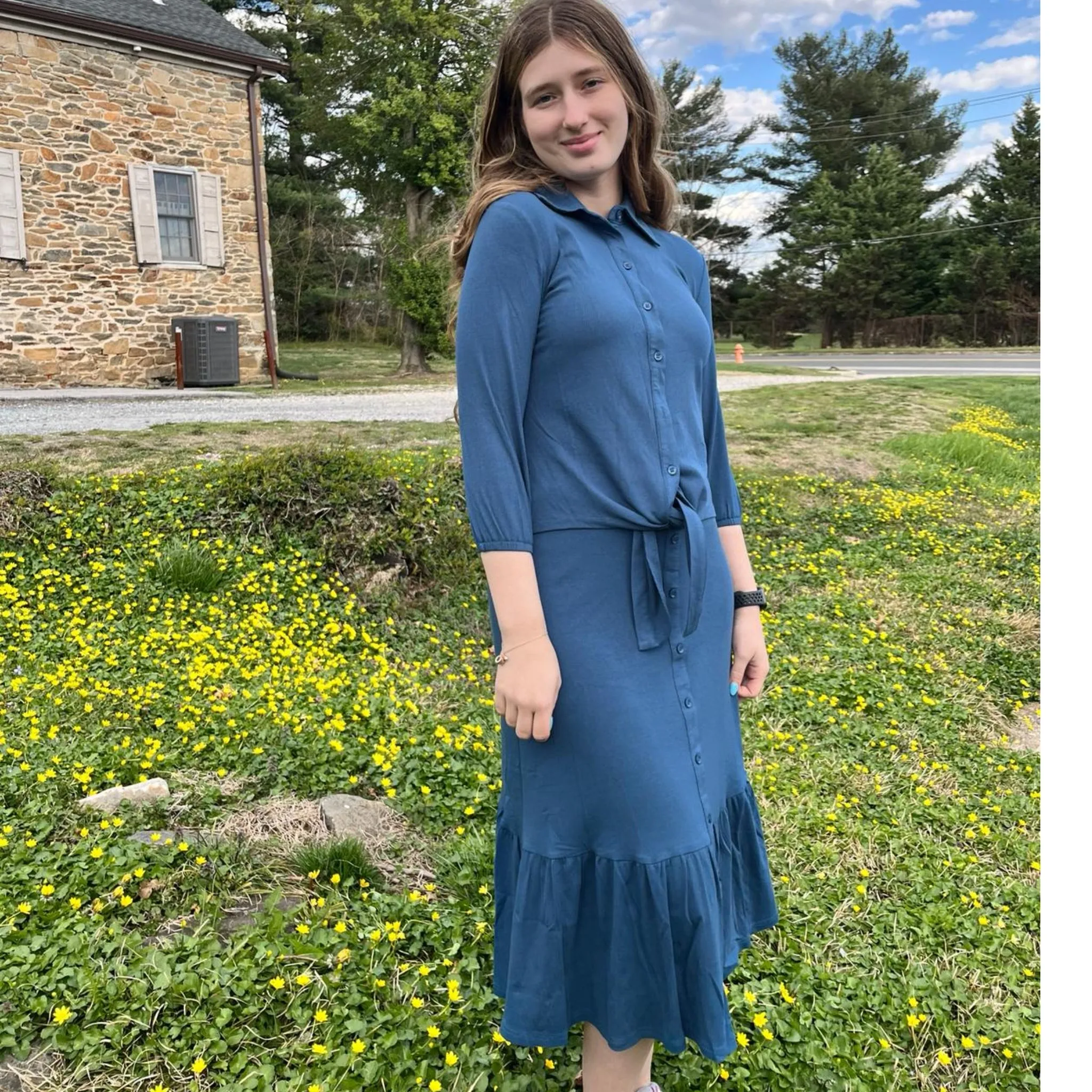 Indigo Tie Front Button Down Collared Top