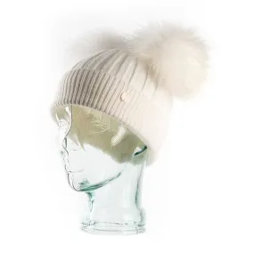 LLC White Cashmere Double Pom Pom Beanie Hat