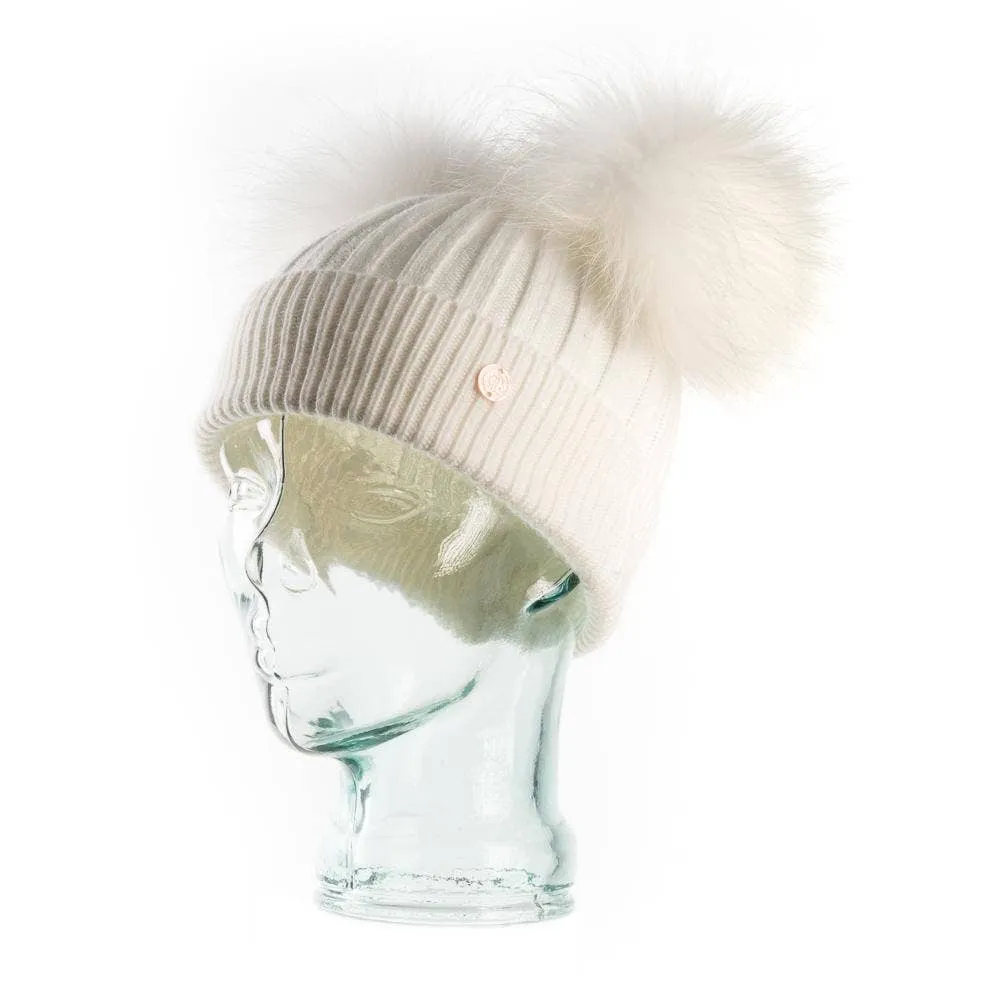 LLC White Cashmere Double Pom Pom Beanie Hat