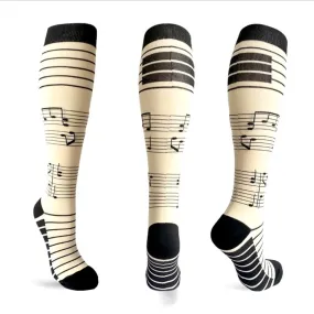 Music Note Pattern Knee High - (Compression Socks)