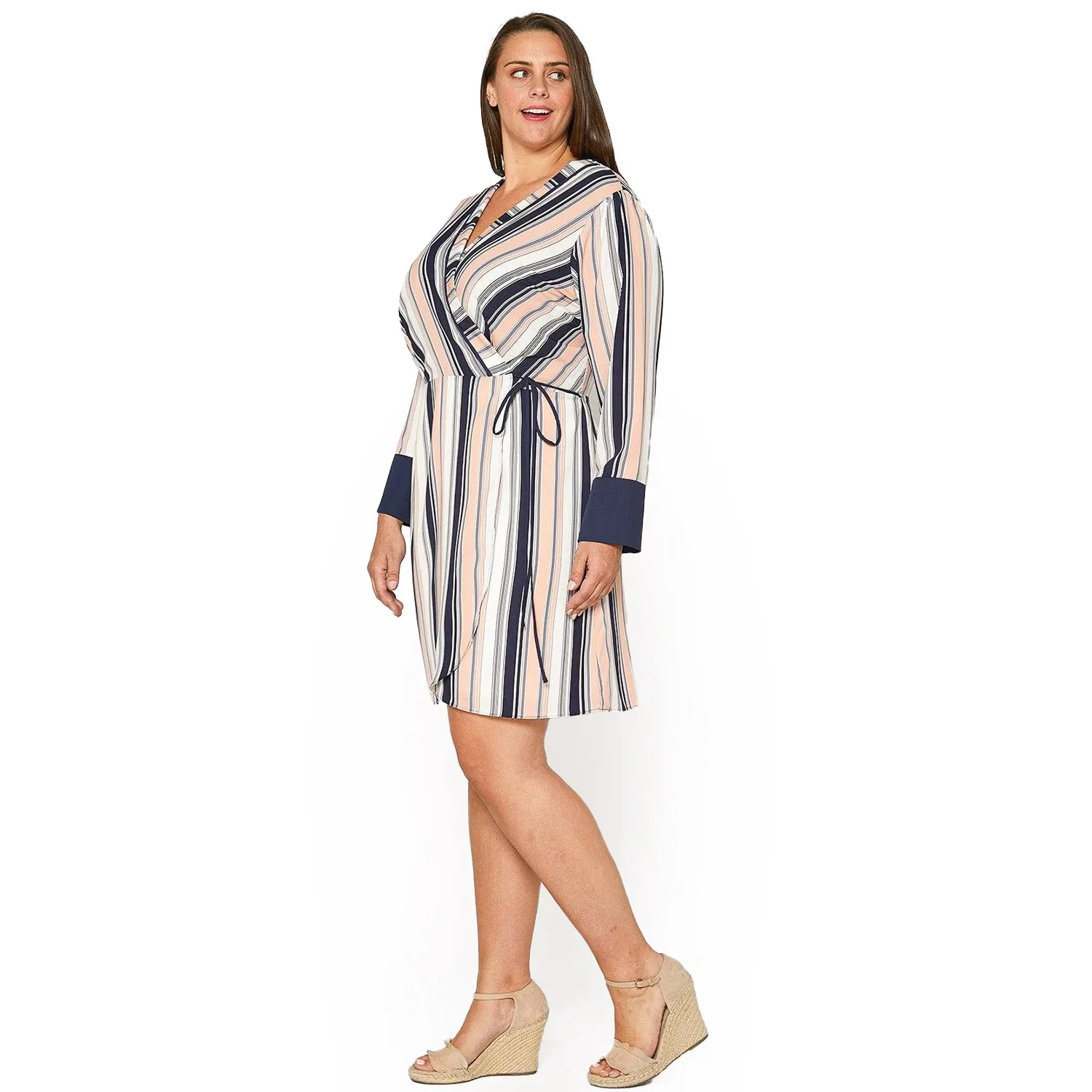 Plus Size Printed Wrap Dress With Cuff Binding in Multi