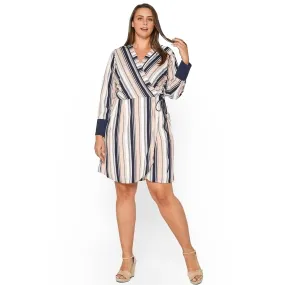 Plus Size Printed Wrap Dress With Cuff Binding in Multi