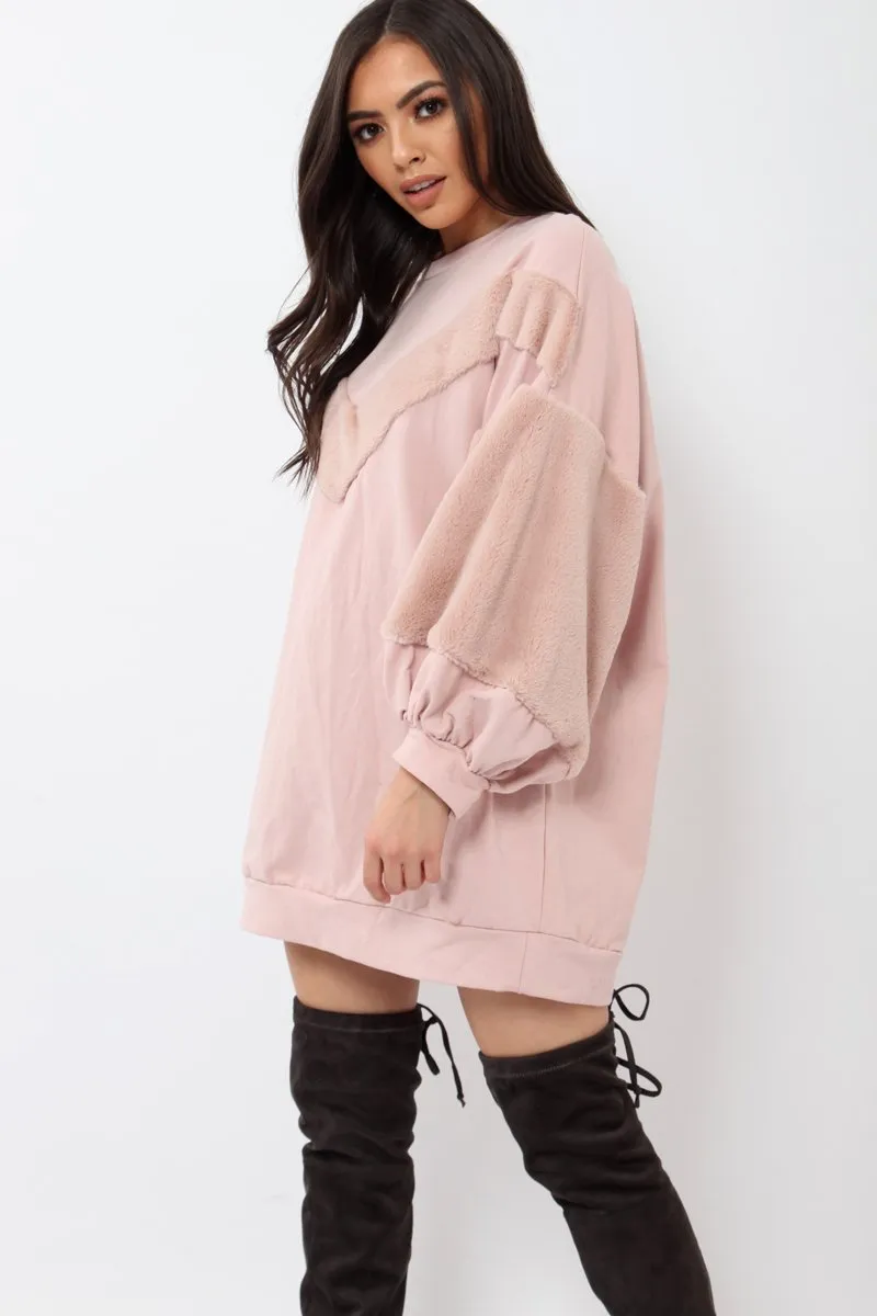 Rose Chevron Fur Jumper Dress - Esme