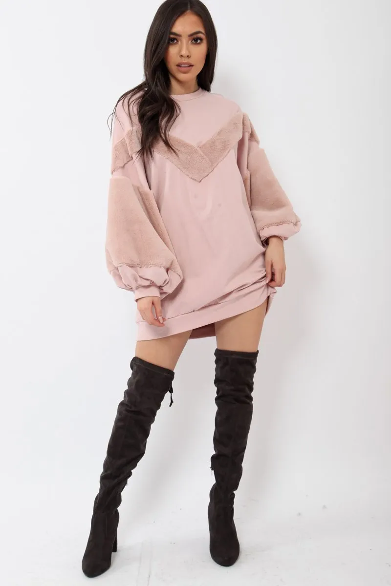 Rose Chevron Fur Jumper Dress - Esme