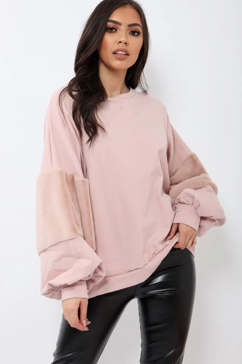 Rose Jumper with Rose Fur Sleeves - Stephanie