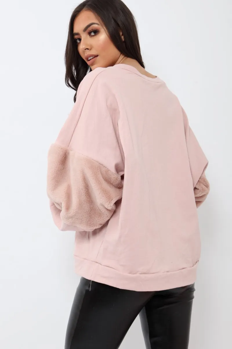 Rose Jumper with Rose Fur Sleeves - Stephanie