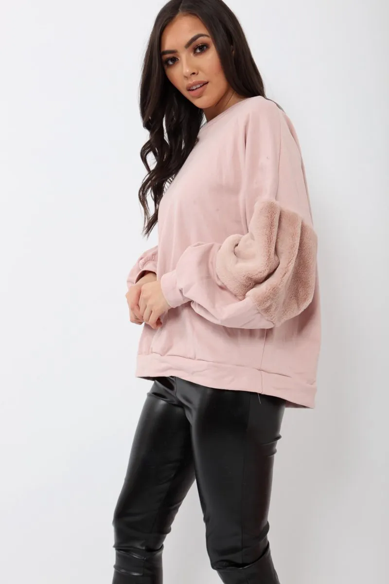 Rose Jumper with Rose Fur Sleeves - Stephanie