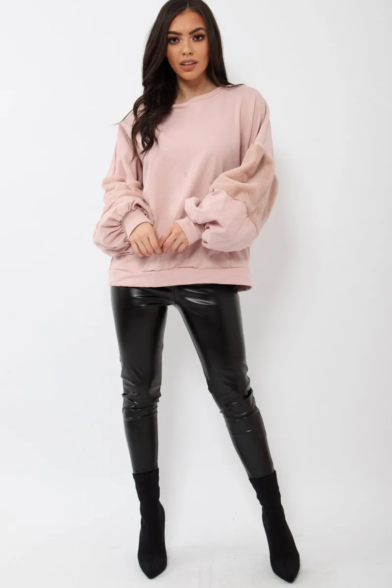 Rose Jumper with Rose Fur Sleeves - Stephanie