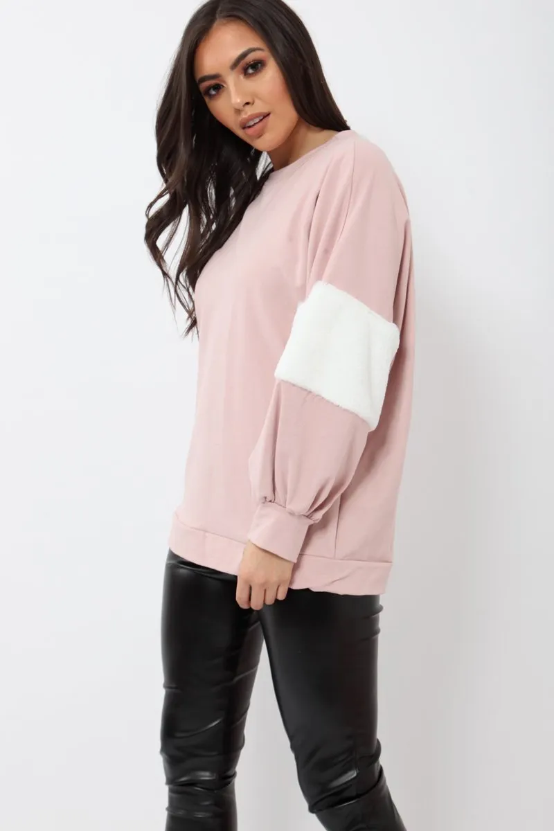 Rose Jumper with White Fur Sleeves - Stephanie