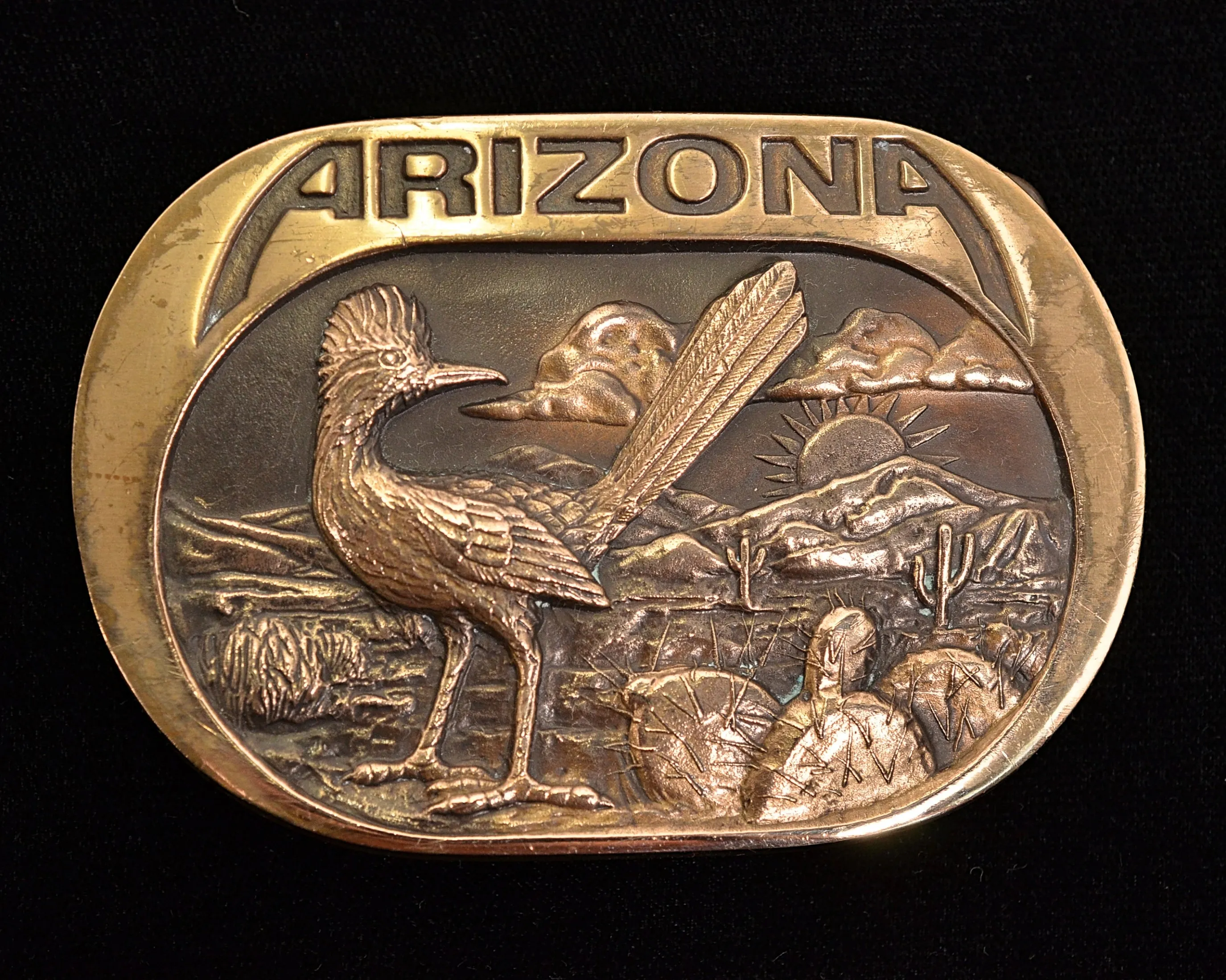 SOLD Vintage 80s Arizona Belt Buckle, Bronze Dimensional Buckle 117.2 Grams