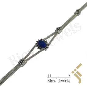 Sterling Silver Vintage Sun Frame Lapis Stone Bracelet