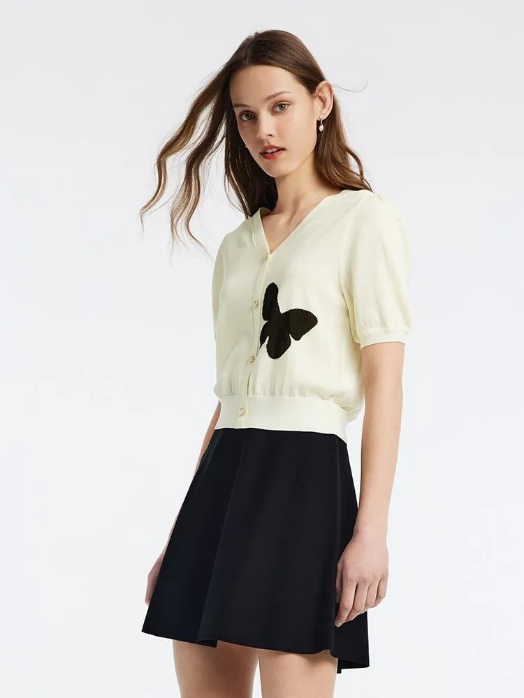 Tencel V-Neck Knit Top And Mini Skirt Two-Piece Set