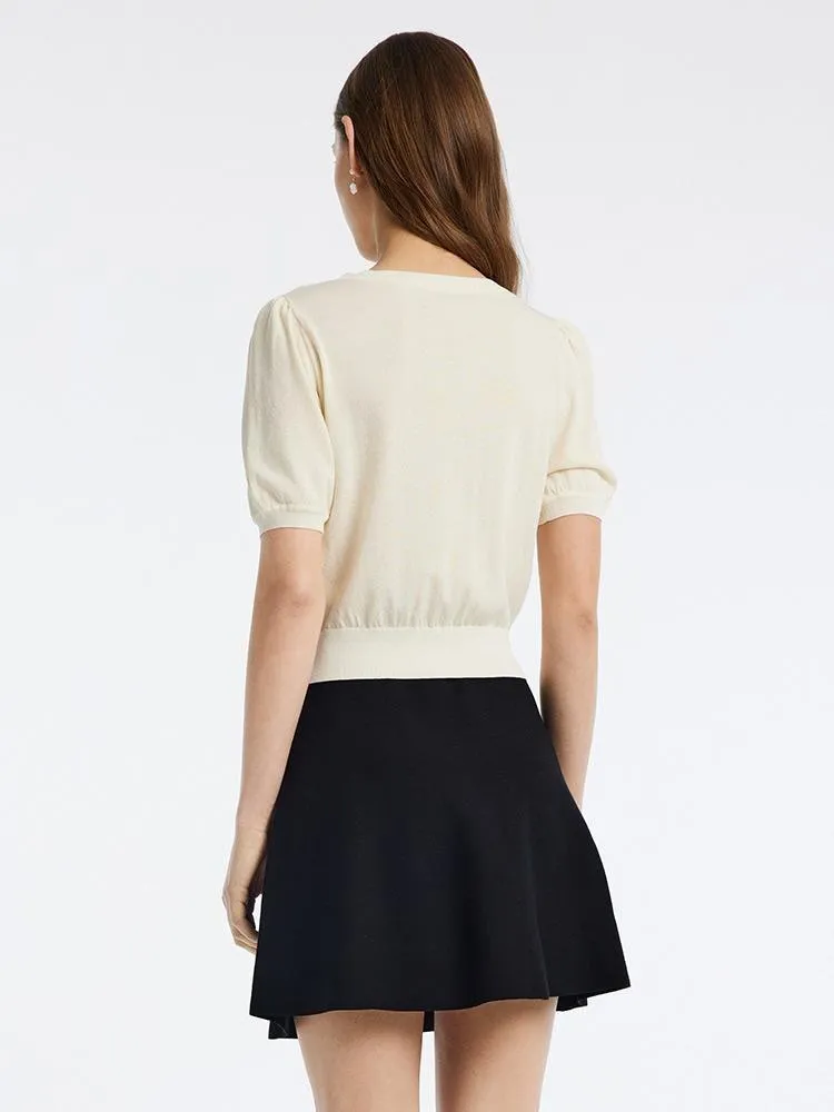 Tencel V-Neck Knit Top And Mini Skirt Two-Piece Set